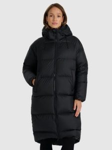 4F Płaszcz puchowy z wypełnieniem naturalnym damski - czarny L. Czarne płaszcze 4f, na zimę, l, bez wzorów, z puchu, bez kaptura. Za 999,99 zł.