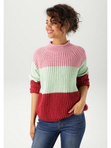 Aniston Sweter w kolorze czerwono-jasnozielono-jasnoróżowym rozmiar: 42. Czerwone swetry oversize Aniston, bez wzorów, ze splotem, bez ramiączek. Za 71,95 zł.