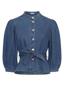 MOSS COPENHAGEN Bluzka dżinsowa "Rylan" w kolorze niebieskim rozmiar: S. Niebieskie bluzki Moss Copenhagen, s, bez wzorów, z bawełny, bez kołnierzyka, bez ramiączek. Za 209,82 zł.