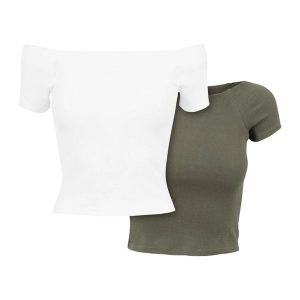 Koszulka Damska/żebrowana Bez Ramiączek (zestaw 2 Sztuk). Brązowe bluzki Urban Classics, l, bez wzorów, sportowe, bez kołnierzyka, bez ramiączek. Za 77,99 zł.