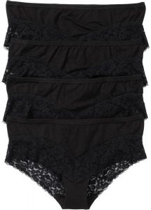 Figi panty z koronką (4 pary). Czarne figi bonprix, bez wzorów, z koronki. Za 64,99 zł.