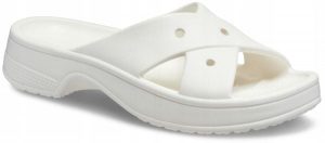 Klapki Dla Dorosłych Crocs Classic Cross Strap. Białe klapki Crocs, bez wzorów, z materiału, bez obcasa. Za 159,99 zł.