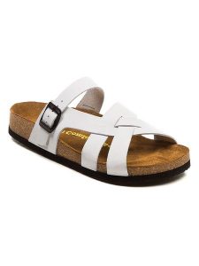 Comfortfusse Skórzane klapki w kolorze białym rozmiar: 40. Białe klapki Comfortfüße, bez wzorów, z otwartym noskiem, bez obcasa. Za 187,52 zł.