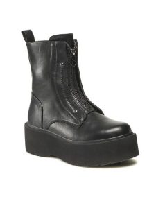 Jenny Fairy Trzewiki WS101-06 Czarny. Czarne botki Jenny Fairy, bez wzorów, ze skóry, bez obcasa, na koturnie, bez zapięcia. Za 159,99 zł.