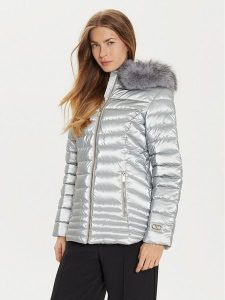 Marciano Guess Kurtka puchowa 4BGL01 7176A Srebrny Regular Fit. Szare kurtki Marciano Guess, z aplikacjami, z puchu, bez kaptura. Za 589,99 zł.