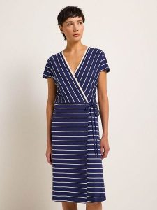 Lanius Sukienka w kolorze granatowo-białym rozmiar: 40. Niebieskie sukienki Lanius, bez wzorów, z bawełny, bez kołnierzyka, bez ramiączek, midi. Za 197,45 zł.