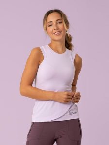 LaMunt Top funkcyjny "Maria" w kolorze fioletowym rozmiar: 42. Różowe topy LaMunt, bez wzorów, z materiału, bez kołnierzyka, bez ramiączek. Za 130,99 zł.