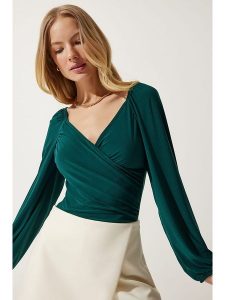 Happiness Istanbul Bluzka w kolorze zielonym rozmiar: 38. Zielone bluzki Happiness Istanbul, bez wzorów, bez kołnierzyka, bez ramiączek. Za 60,99 zł.