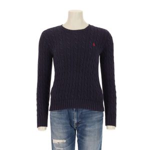 Second life - Damski sweter z grubym splotem cable knit - Stan bardzo dobry. Niebieskie golfy Ralph Lauren, bez wzorów, ze splotem. Za 255,56 zł.