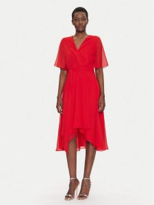 Swing Sukienka koktajlowa 5AI10200 Czerwony Regular Fit. Czerwone kombinezony Swing, bez wzorów, z syntetyku, wizytowe, bez kołnierzyka, bez ramiączek. Za 349,99 zł.