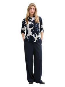 Tom Tailor Bluzka w kolorze biało-granatowym rozmiar: 36. Białe bluzki Tom Tailor, bez wzorów, bez kołnierzyka, bez ramiączek. Za 86,99 zł.