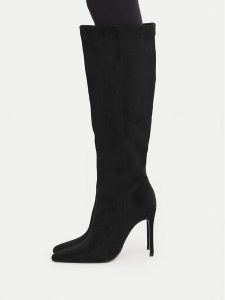 Nine West Kozaki EO-C6008-1 Czarny. Czarne kozaki Nine West, bez wzorów, z materiału, bez obcasa, na szpilce, bez zapięcia. Za 379,99 zł.