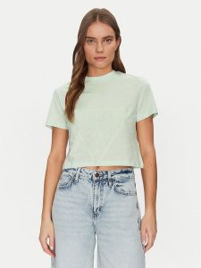 Guess T-Shirt V2YI06 K8HM0 Zielony Regular Fit. Zielone t-shirty Guess, xs, z aplikacjami, z bawełny, bez kołnierzyka, bez ramiączek. Za 139,99 zł.