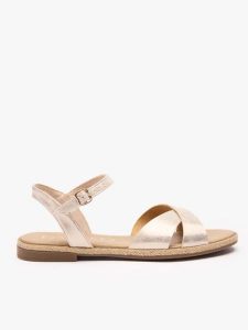 Platynowe płaskie sandały. Brązowe sandały Ryłko, bez wzorów, z materiału, bez obcasa, na obcasie, bez zapięcia. Za 279,99 zł.