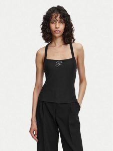 Guess Top W6YP44 K4523 Czarny Slim Fit. Czarne topy Guess, xs, z aplikacjami, z syntetyku, bez kołnierzyka, bez ramiączek. Za 192,99 zł.