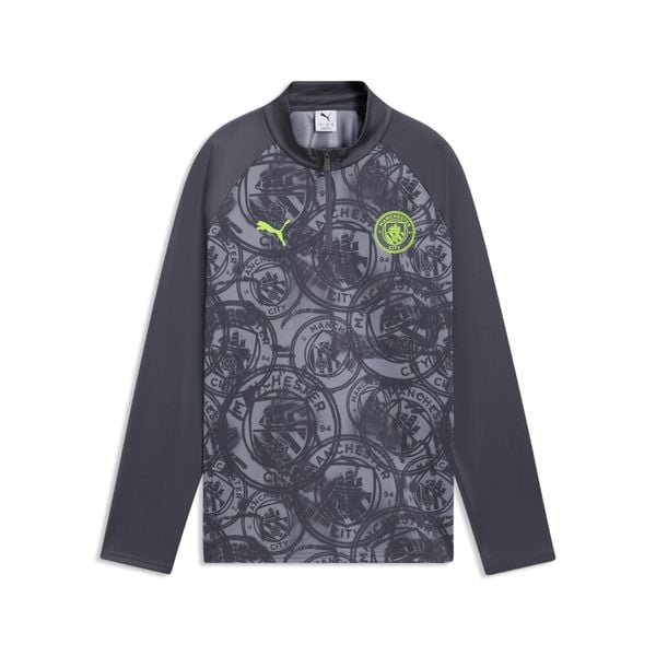 Młodzieżowa koszulka na rozgrzewkę Manchester City z zamkiem 1/4 PUMA. Szara bluzki Puma, m, bez wzorów, młodzieżowe, bez kołnierzyka, bez ramiączek. Za 319,00 zł.