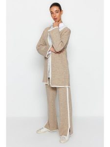 Trendyol 2-częściowy zestaw w kolorze beżowym rozmiar: L. Brązowe kardigany Trendyol. Za 121,45 zł.