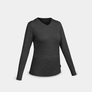 Koszulka trekkingowa damska Forclaz Travel 500 merino. Czarne bluzki FORCLAZ, m, bez wzorów, z jersey, sportowe, bez kołnierzyka, bez ramiączek. Za 129,99 zł.