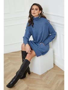 Joséfine Sukienka dzianinowa "Warren" w kolorze niebieskim rozmiar: S. Niebieskie sukienki Joséfine, s, bez wzorów, z dzianiny, bez kołnierzyka, bez ramiączek, mini. Za 208,99 zł.