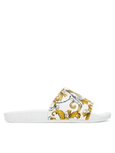 Versace Jeans Couture Klapki 78VA3SQ3 Biały. Białe klapki Versace Jeans Couture, bez wzorów, z jeansu, bez obcasa. Za 199,99 zł.