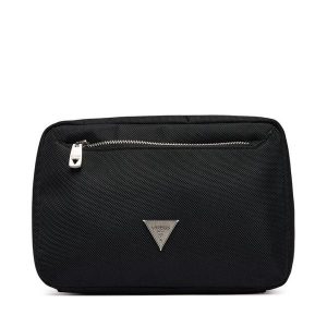 Kosmetyczka Guess. Czarne kosmetyczki Guess, z aplikacjami, z materiału. Za 194,99 zł.