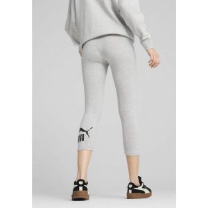 Damskie legginsy 3/4 z małym logo No. 1 ESS PUMA Light Gray Heather. Szare legginsy Puma, bez wzorów, z gumy. W wyprzedaży za 94,00 zł.