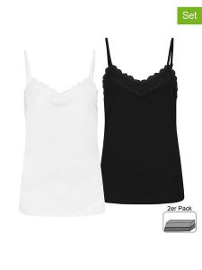 Sublevel Topy (2 szt.) w kolorze czarnym i białym rozmiar: L. Białe topy Sublevel, l, bez wzorów, z koronki, bez kołnierzyka, bez ramiączek. Za 43,99 zł.