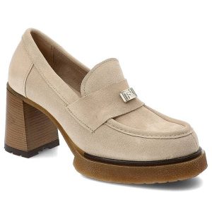 Beżowe Półbuty Armodo Eleganckie Obuwie Na Obcasie. Brązowe półbuty Armodo, bez wzorów, z zamszu, bez obcasa, na obcasie, bez zapięcia. Za 289,00 zł.