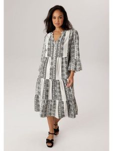 Aniston Sukienka w kolorze czarno-białym rozmiar: 50. Białe sukienki Aniston, bez wzorów, bez kołnierzyka, bez ramiączek, midi. Za 252,99 zł.