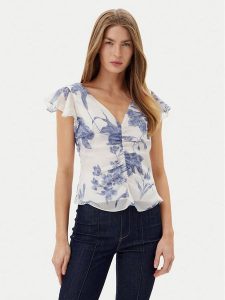 Guess Bluzka W5GH86 WCWF2 Biały Classic Fit. Białe bluzki Guess, xs, z aplikacjami, z syntetyku, bez kołnierzyka, bez ramiączek. Za 229,99 zł.