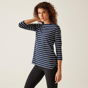 Bayletta damska bluzka 3/4. Niebieskie bluzki Regatta, bez wzorów, eleganckie, bez kołnierzyka, bez ramiączek. W wyprzedaży za 69,99 zł.