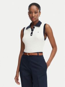 Tommy Hilfiger Sweter Fine Gg Cable WW0WW50102 Kremowy Regular Fit. Białe swetry klasyczne TOMMY HILFIGER, s, z bawełny, bez kołnierzyka. Za 489,99 zł.