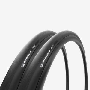 Zestaw 2 opon rowerowych szosowych Michelin Pro 5 700x25 miękkie stopki. Skarpetki MICHELIN, bez wzorów, z gumy. Za 299,99 zł.
