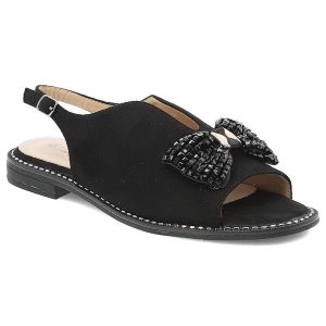 Sandały damskie S. Barski, z eleganckoą kokardą na płaskim obcasie ze sprzączką, czarne, KV51-014. Czarne sandały S.BARSKI, bez wzorów, bez obcasa, na płaskiej podeszwie, bez zapięcia. Za 109,00 zł.