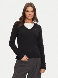 Tommy Hilfiger Sweter WW0WW43505 Czarny Regular Fit. Czarne swetry klasyczne TOMMY HILFIGER, l, z wełny, bez kołnierzyka. Za 389,99 zł.