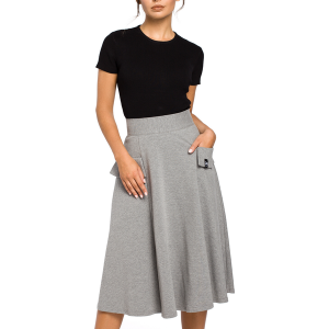 Spódnica rozkloszowana z wysokim stanem i kieszeniami szara. Szare spódnice Sukienki.shop, do pracy, xl, bez wzorów, z bawełny, biznesowe. Za 129,00 zł.