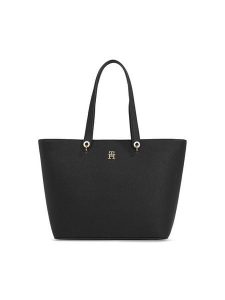 Tommy Hilfiger Torebka Th Emblem Tote AW0AW15178 Czarny. Czarne shopper bag TOMMY HILFIGER, bez wzorów, ze skóry, bez dodatków. Za 639,99 zł.
