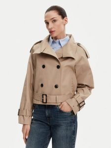 Tommy Hilfiger Trencz WW0WW43933 Beżowy Regular Fit. Brązowe płaszcze TOMMY HILFIGER, bez wzorów, z bawełny, bez kaptura. Za 719,99 zł.