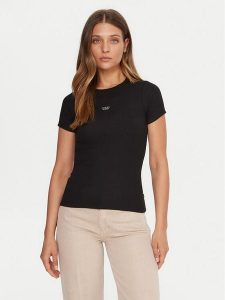 Guess Jeans T-Shirt W5BP45 KA0H1 Czarny Slim Fit. Czarne t-shirty Guess Jeans, xl, z aplikacjami, z bawełny, bez kołnierzyka, bez ramiączek. Za 129,99 zł.