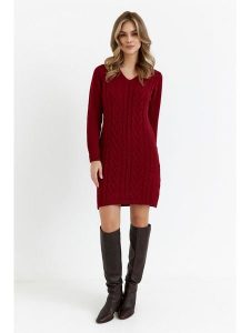 Made of emotion Sukienka dzianinowa w kolorze bordowym rozmiar: L/XL. Czerwone sukienki Made Of Emotion, na co dzień, l, bez wzorów, z dzianiny, bez kołnierzyka, bez ramiączek, midi, proste. Za 160,96 zł.
