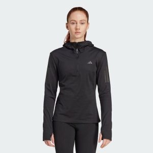 Bluza Own The Run Winterized Hooded Half-Zip. Czarne kurtki ADIDAS, m, bez wzorów, z kapturem. W wyprzedaży za 227,20 zł.