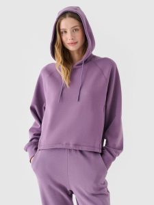 4F Bluza dresowa nierozpinana z kapturem damska - fioletowa XL. Fioletowe bluzy 4f, xl, bez wzorów, z bawełny, z kapturem. W wyprzedaży za 99,99 zł.