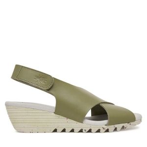 Sandały Fly London. Zielone sandały Fly London, bez wzorów, bez obcasa, na koturnie, bez zapięcia. Za 420,99 zł.