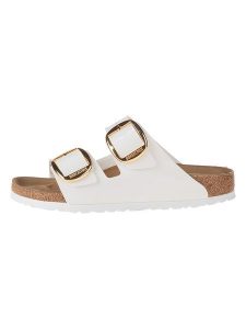 Birkenstock Klapki "Arizona" w kolorze białym rozmiar: 37. Białe klapki Birkenstock, bez wzorów, z otwartym noskiem, bez obcasa. Za 215,21 zł.
