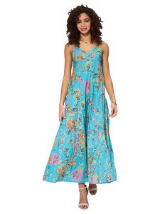 Aller Simplement Sukienka w kolorze turkusowym ze wzorem rozmiar: 34/36. Niebieskie sukienki Aller Simplement, bez wzorów, z bawełny, bez kołnierzyka, bez ramiączek, maxi. Za 100,99 zł.