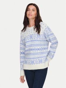ONLY Sweter Xmas Nordic 15354824 Błękitny Regular Fit. Niebieskie swetry klasyczne ONLY, m, z syntetyku, bez kołnierzyka. Za 169,99 zł.