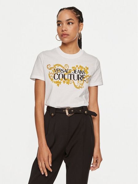 Versace Jeans Couture T-Shirt 77HAHE05 CJ00E Biały Regular Fit. Białe t-shirty Versace Jeans Couture, l, bez wzorów, z bawełny, bez kołnierzyka, bez ramiączek. Za 289,99 zł.