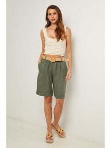 Lin Passion Lniane bermudy w kolorze khaki rozmiar: 36/38. Brązowe szorty Lin Passion, bez wzorów, ze lnu. Za 129,95 zł.