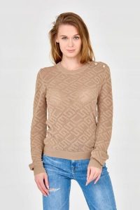 GUESS Beżowy damski sweterek dzianinowy, Rozmiar XL. Brązowe swetry klasyczne Guess, s, z dzianiny, bez kołnierzyka. W wyprzedaży za 279,99 zł.
