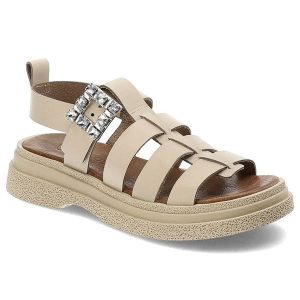 Beżowe Sandały Armodo Wygodne Skórzane Buty. Brązowe sandały Armodo, bez wzorów, ze skóry, bez obcasa, bez zapięcia. Za 249,00 zł.